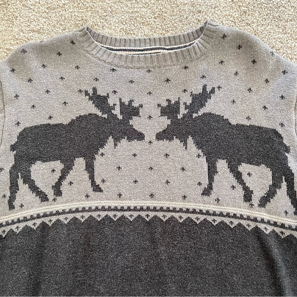 Vintage Weatherproof 100% Cotton Two-Tone Gray Moose Pattern Sweater - Picture 2 of 9